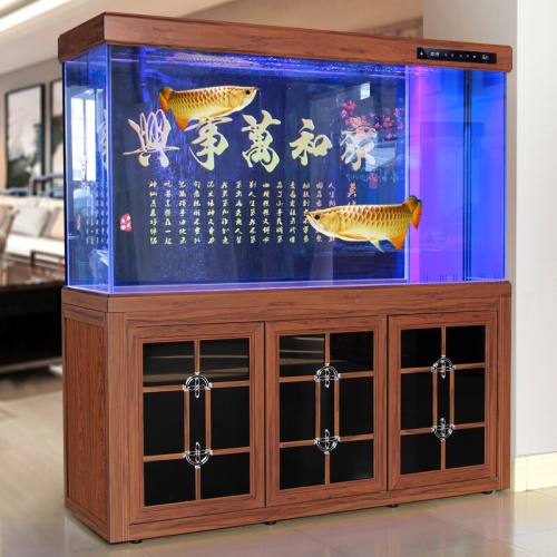 歐庭龍魚缸水族箱超白木紋家用客廳生態(tài)金魚缸大型底過濾免換水