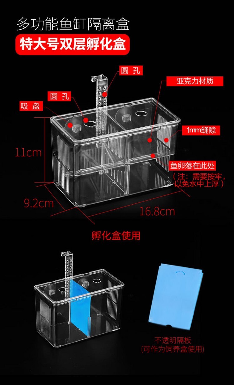 森森孔雀魚繁殖盒幼魚魚缸隔離斗魚魚苗產(chǎn)卵器熱帶魚亞克力孵化盒 虎紋銀版魚 第29張