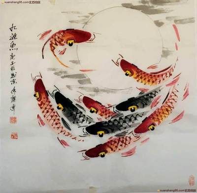 九龍魚國畫：九龍魚國畫寓意著“九如”有所關(guān)聯(lián)，每一條魚都代表其中一“如”